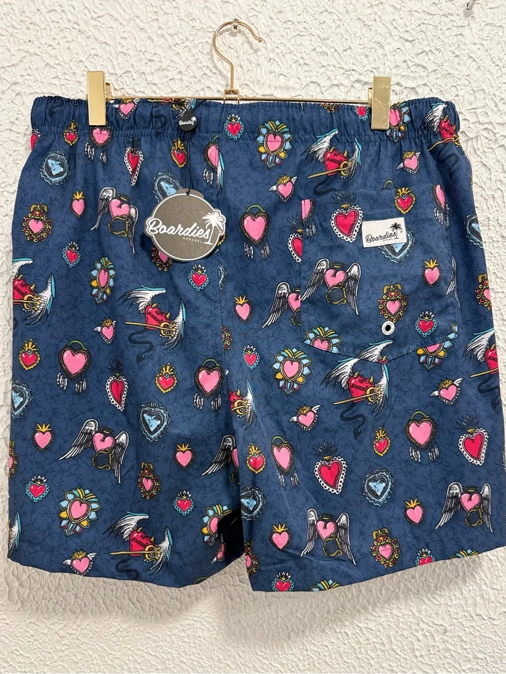 Boardies Apparel Men’s Navy Tattoo Heart Print Swim Trunks Size L
